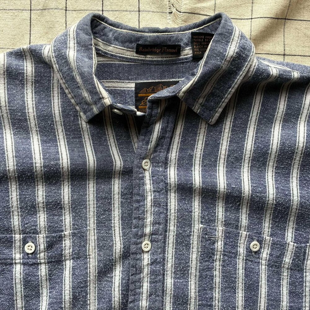 Vintage 1990s Navy and White Stripe Flannel Shirt by Eddie Bauer Size Large